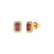 Boucles d'oreilles rubis Émeraudes et diamants synthétiques ronds 1.02 carat or jaune 14 carats Rita